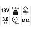 Akkus sarokcsiszoló 18 V 125 mm (2 db 3,0 Ah akku + töltő) YATO
